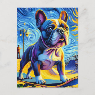 Adsible Boston Terrier Skateboarding Vykort
