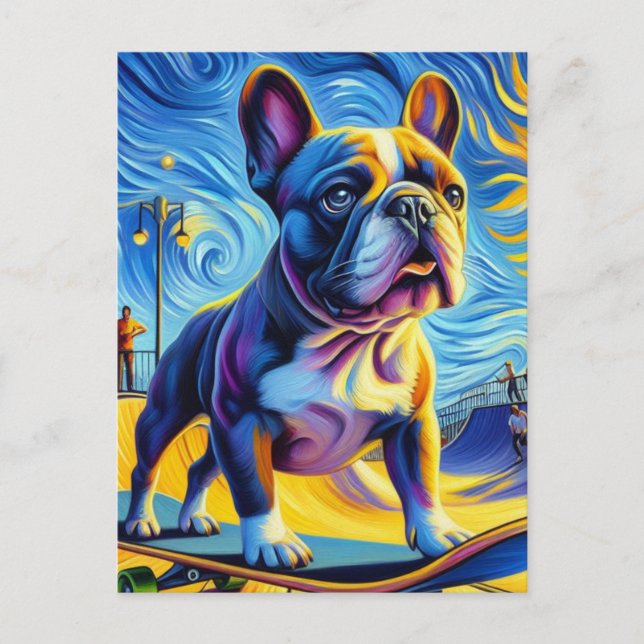 Adsible Boston Terrier Skateboarding Vykort (Framsida)