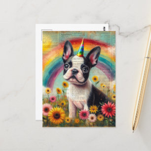 Adsible Boston Terrier Unicorn Puppy Collage Vykort
