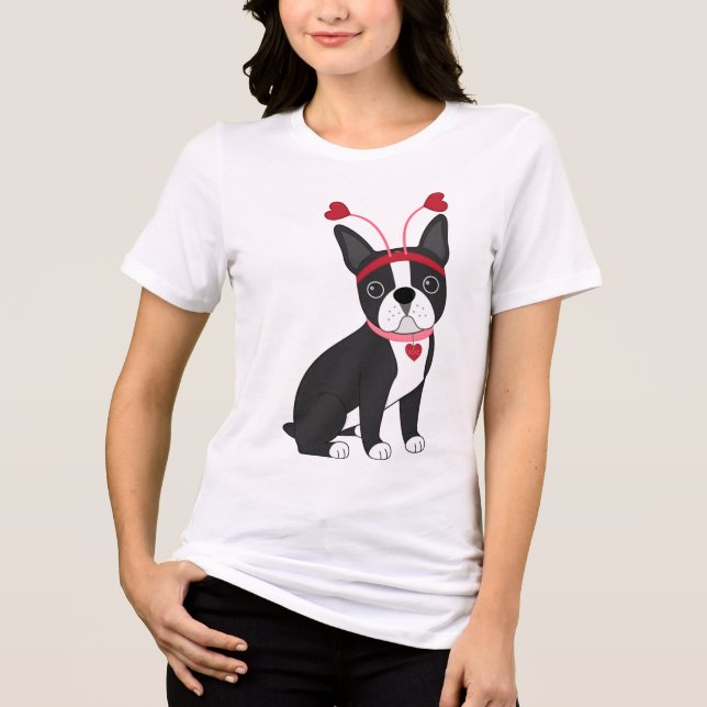 Adsible Boston Terrier Valentine T Shirt (Framsida)