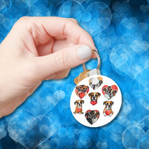 Adsible Boxer Hund with Red Heart Watercolor Nyckelring