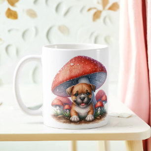 Adsible Boxer Puppy under Mushroom Umbrella Kaffemugg
