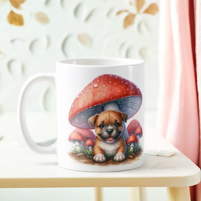 Adsible Boxer Puppy under Mushroom Umbrella Kaffemugg (Skapare uppladdad)