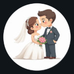 Adsible Bröllop Kissing Couple Sticker Runt Klistermärke<br><div class="desc">En groom- och briddekal för tecknad,  som byter kyss på kinden,  perfekt för att få en romantisk beröring på gåvor och journal.</div>