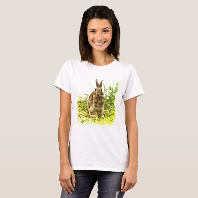 Adsible Brown Rabbit in Grönt Grass Shirt Tee Shirt (Hel framsida)