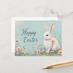 Adsible Bunny and Flowers Cute Påsk Helg Vykort