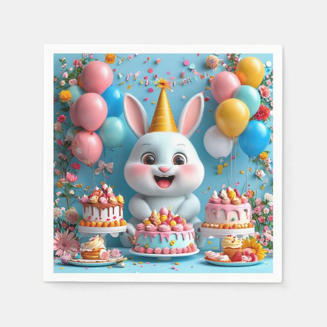 Adsible Bunny Firande Birthday Pappersservett (Framsidan)