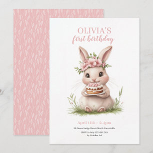 Adsible Bunny First Birthday 🎀 🐰 Inbjudningar