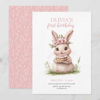 Adsible Bunny First Birthday 🎀 🐰 Inbjudningar