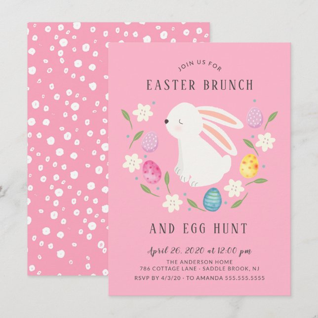 Adsible Bunny Påsk Brunch & Egg Hunt Inbjudningar (Fram/baksida)