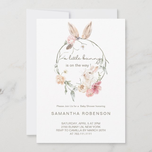 Adsible Bunny Rabbit Baby Shower Inbjudningar (Framsida)