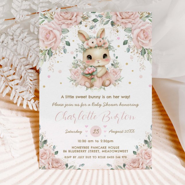Adsible Bunny Rabbit  Blommigt Baby Shower Inbjudningar (Skapare uppladdad)