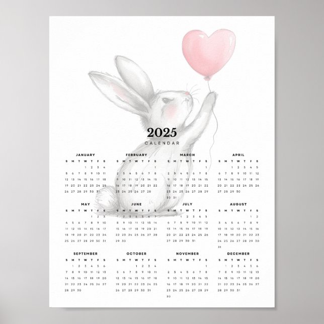 Adsible Bunny Rabbit Holding Heart-Shaped Balloon Poster (Framsidan)