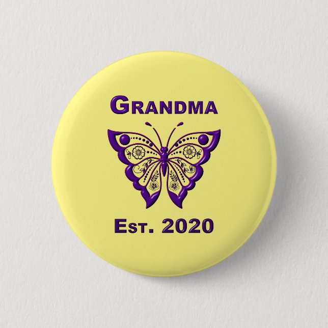 Adsible Butterfly Grandma "Est 2020" Knapp (Framsida)