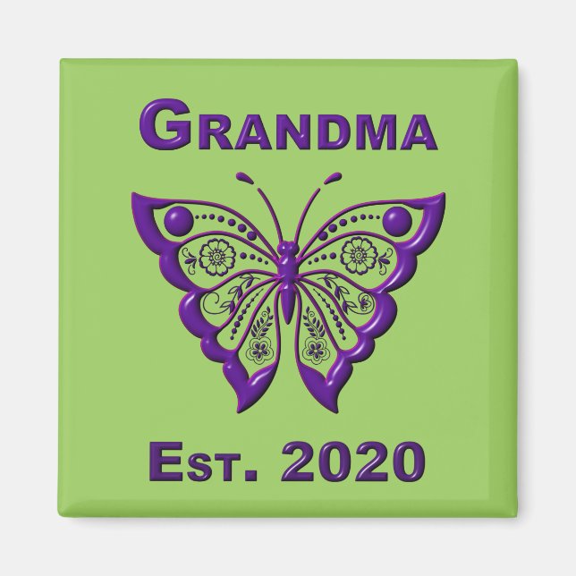 Adsible Butterfly Grandma "Est 2020" Magnet (Framsidan)