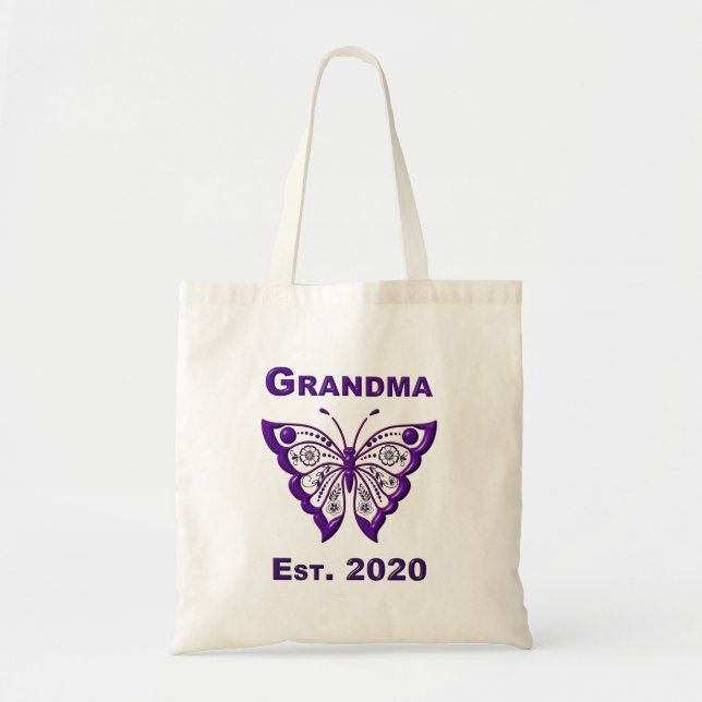 Adsible Butterfly Grandma "Est 2020" Tygkasse (Framsidan)