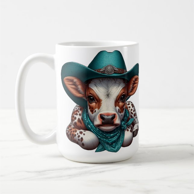 Adsible Calf in Cowboy Hat and Bandana Kaffemugg (Vänster)