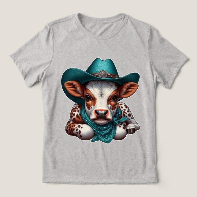 Adsible Calf in Cowboy Hat and Bandana T Shirt (Design Framsida)