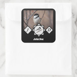 Adsible Carolina Chickadee Monogram Photo Fyrkantigt Klistermärke