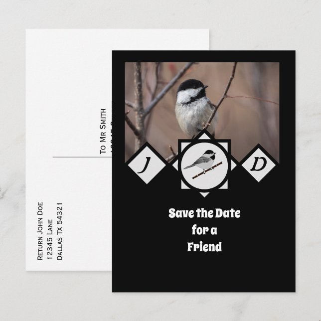 Adsible Carolina Chickadee Monogram Photo Inbjudan Vykort (Fram/baksida)