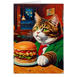 Adsible Cat a Vintage Middag Cheeseburger Hälsningskort