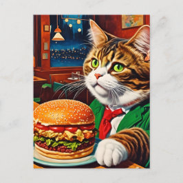 Adsible Cat a Vintage Middag Cheeseburger Vykort