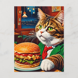 Adsible Cat a Vintage Middag Cheeseburger Vykort