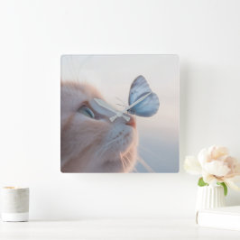 Adsible Cat & Blue Butterfly Fyrkantig Klocka