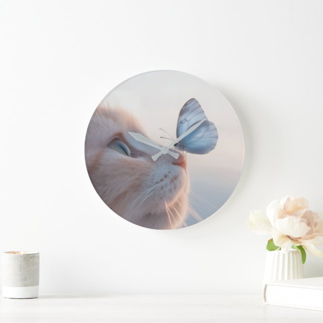 Adsible Cat & Blue Butterfly Stor Klocka (Hem)