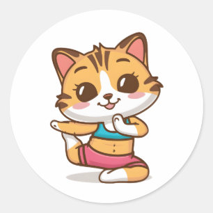 Adsible Cat Doing Yoga Sticker - Cute Kattdjur Yog Runt Klistermärke