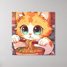 Adsible Cat Eating Ramen Canvastryck