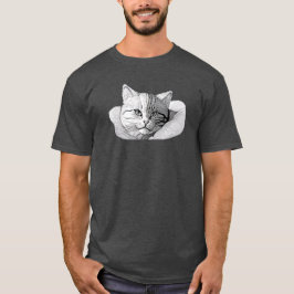 Adsible Cat Illustration Black and White Art T Shirt