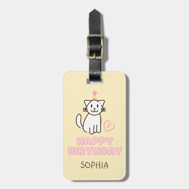 Adsible Cat in a Birthday Hat Bagagebricka (Vertikal Framsida)