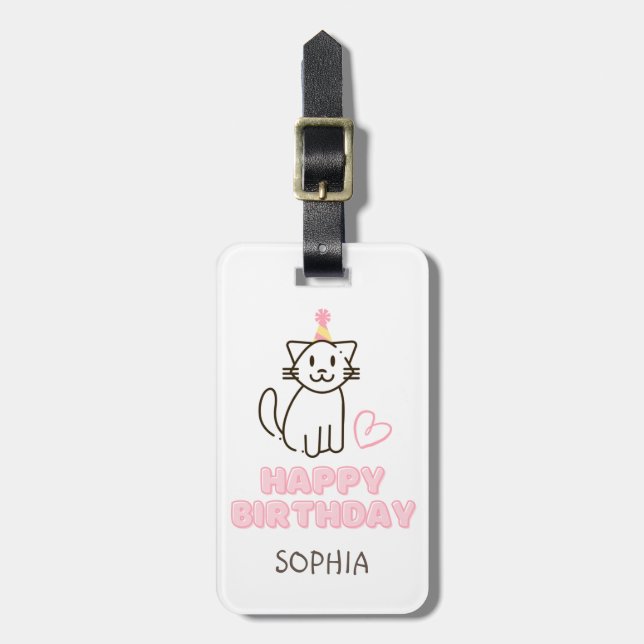 Adsible Cat in a Birthday Hat Bagagebricka (Vertikal Framsida)