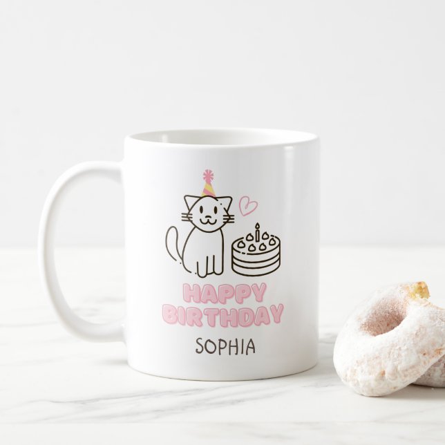 Adsible Cat in a Birthday Hat Kaffemugg (Med munk)