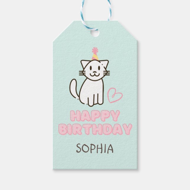 Adsible Cat in a Birthday Hat Presentetikett (Framsidan)