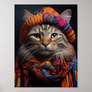Adsible Cat in a Scarf and Hat Poster