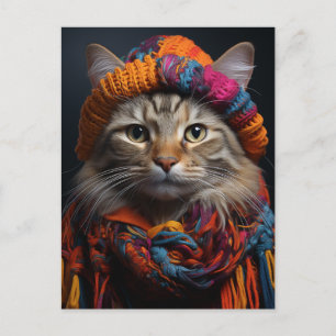 Adsible Cat in a Scarf and Hat Vykort