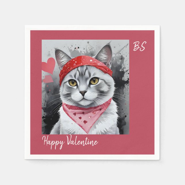 Adsible Cat in Disguise - Purrfect Valentine Rolig Pappersservett (Framsidan)