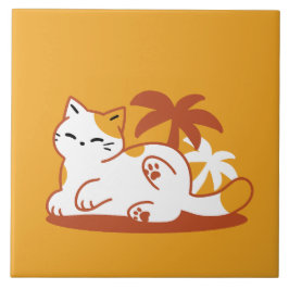 Adsible Cat Relaxing in Sunshine - Summer Pet Kakelplatta