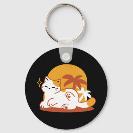 Adsible Cat Relaxing in Sunshine - Summer Pet Nyckelring