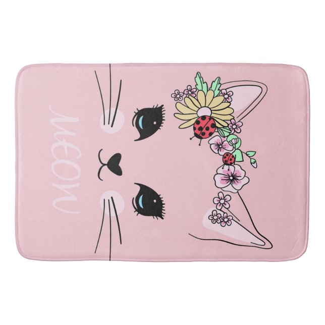 Adsible Cat | Rosa Cute Meaow Cat Blanket Badrumsmatta (Framsidan)