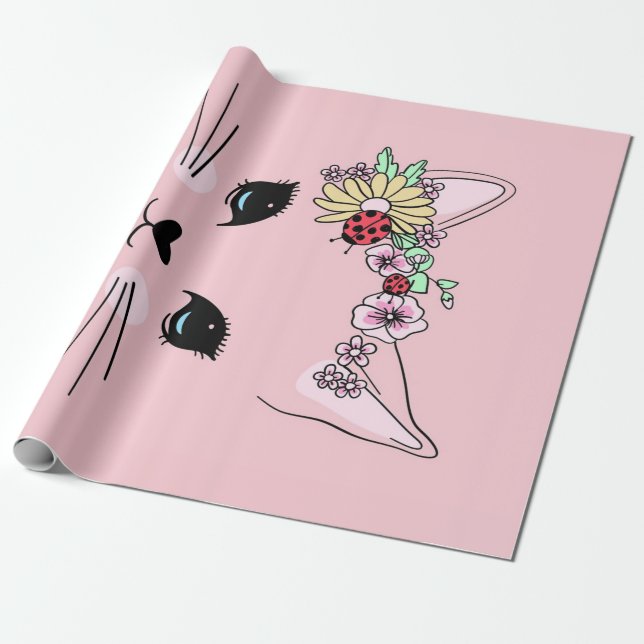 Adsible Cat | Rosa Cute Meow Cat Blanket Presentpapper (Utrullad)