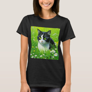 Adsible Cat sitta i fält i Daisy T Shirt
