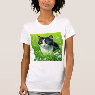 Adsible Cat sitta i fält i Daisy T Shirt