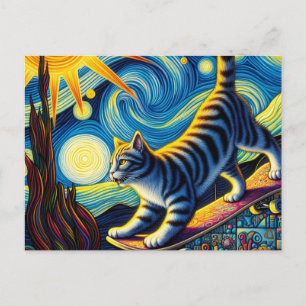 Adsible Cat Skateboarding Vykort