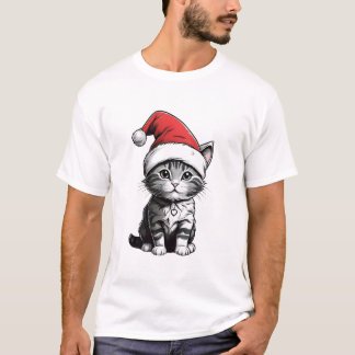 Adsible Cat som bär en julhatt T Shirt