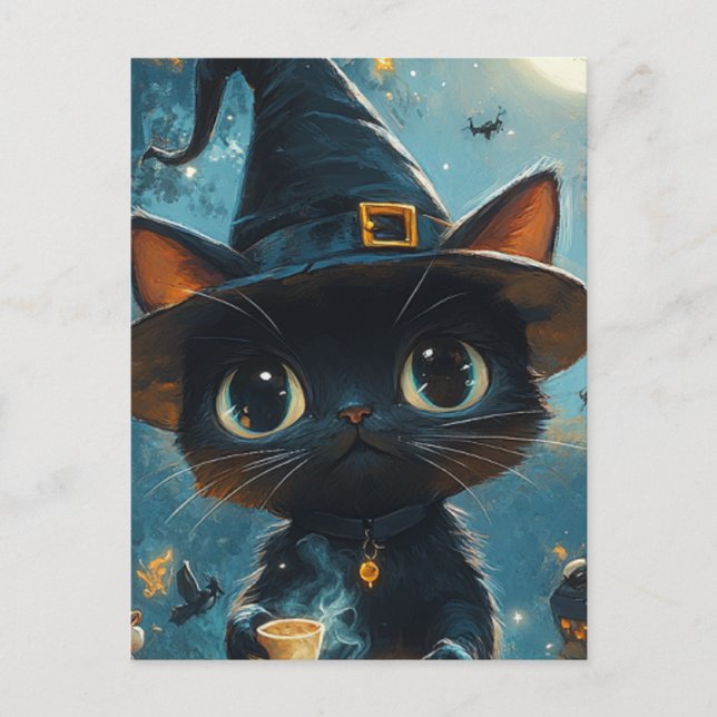 Adsible Cat Witch Vykort (Framsida)