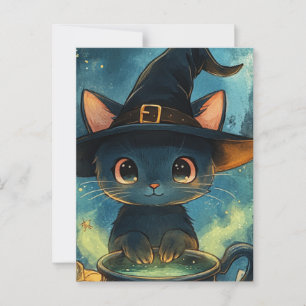 Adsible Cat Witch Vykort