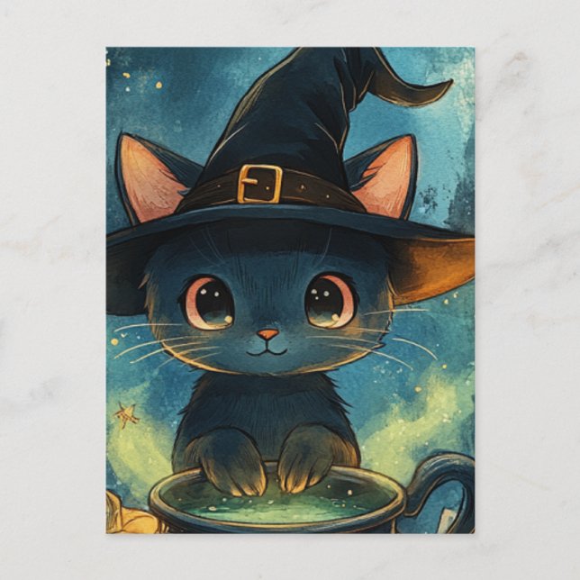 Adsible Cat Witch Vykort (Framsida)